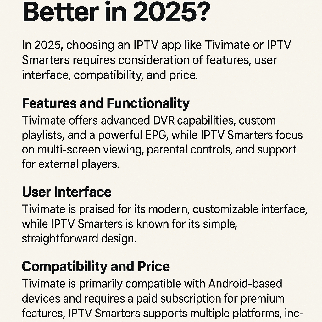 TiviMate vs IPTV Smarters: Which Is Better in 2025?