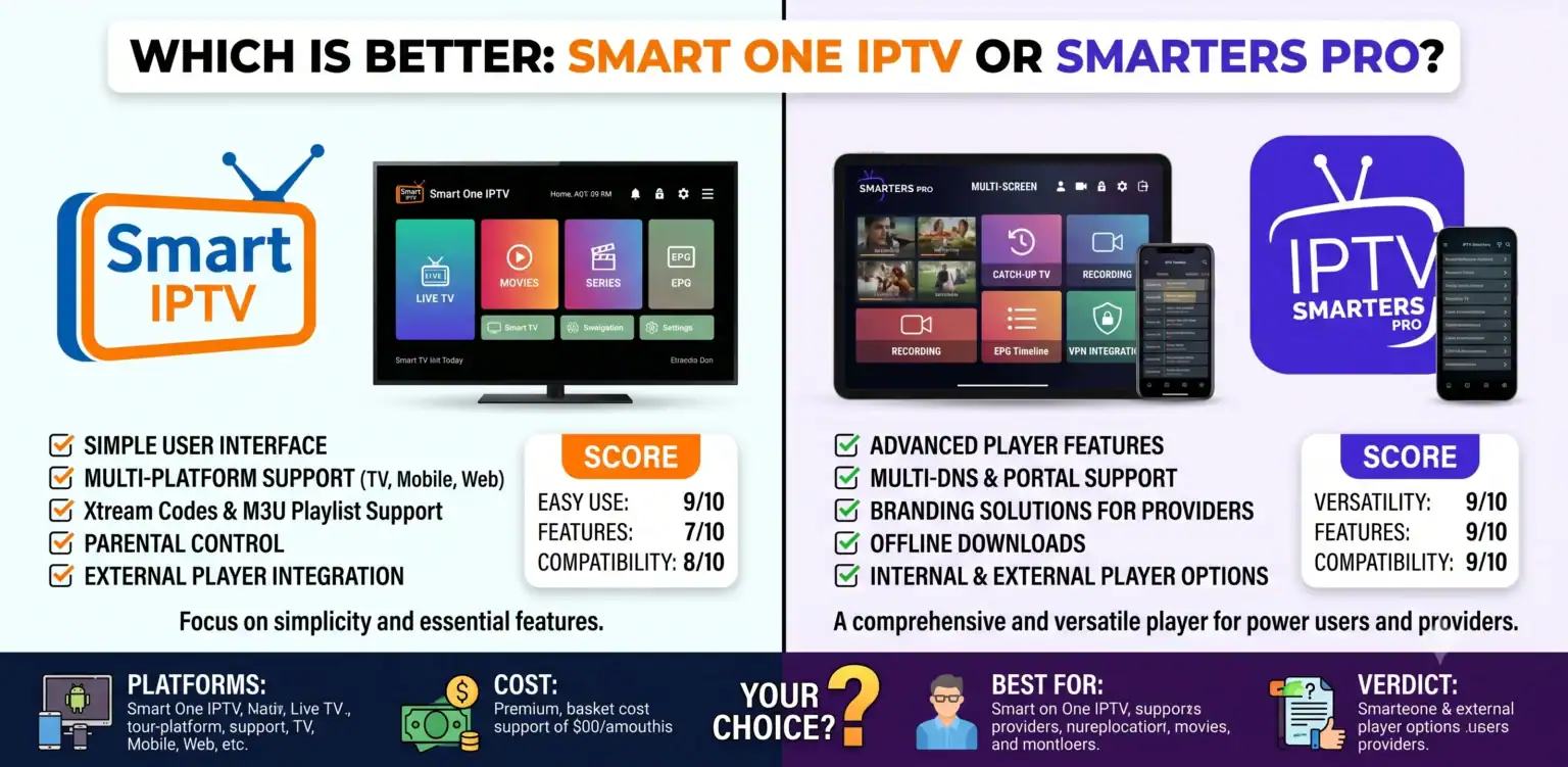 Which is Better Smart One IPTV or Smarters Pro